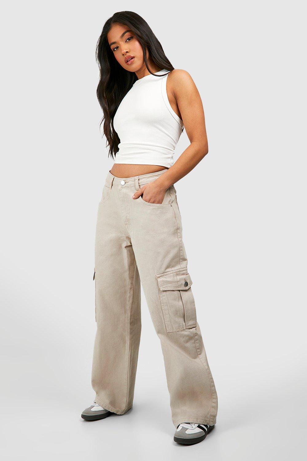 Boohoo Pettie Gebleekte Wide Leg Cargo Jeans, Beige