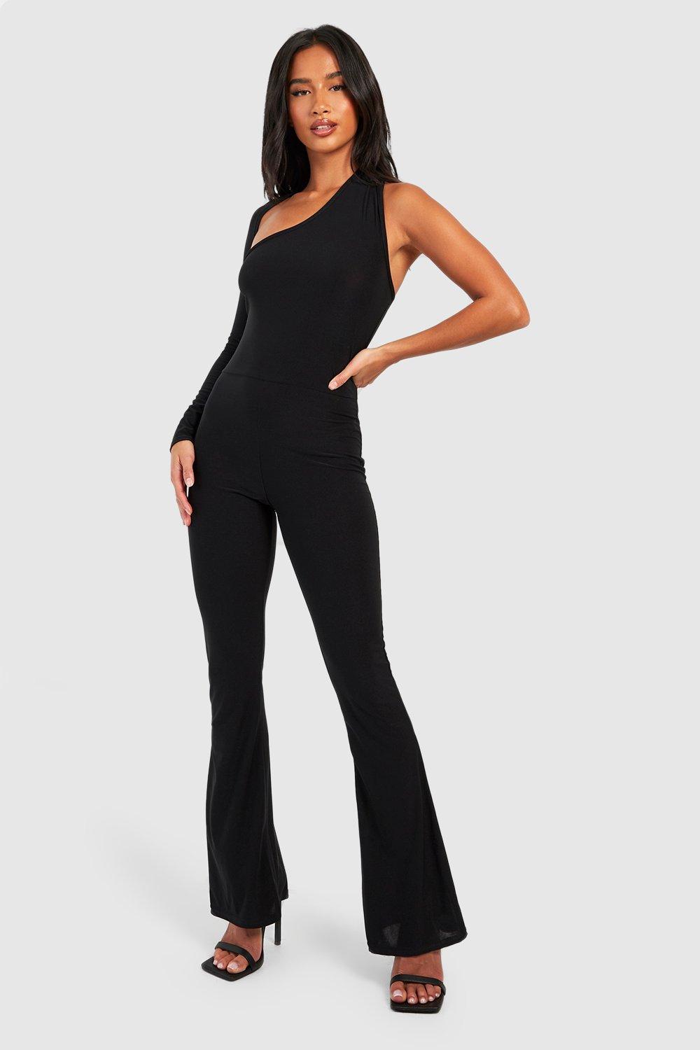 Womens Petite Premium Soft Slinky One Sleeve Jumpsuit - Black - 16, Black