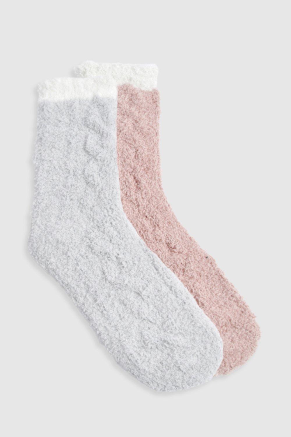 Womens 2 Pack Fluffy Bed Socks - Multi - One Size, Multi