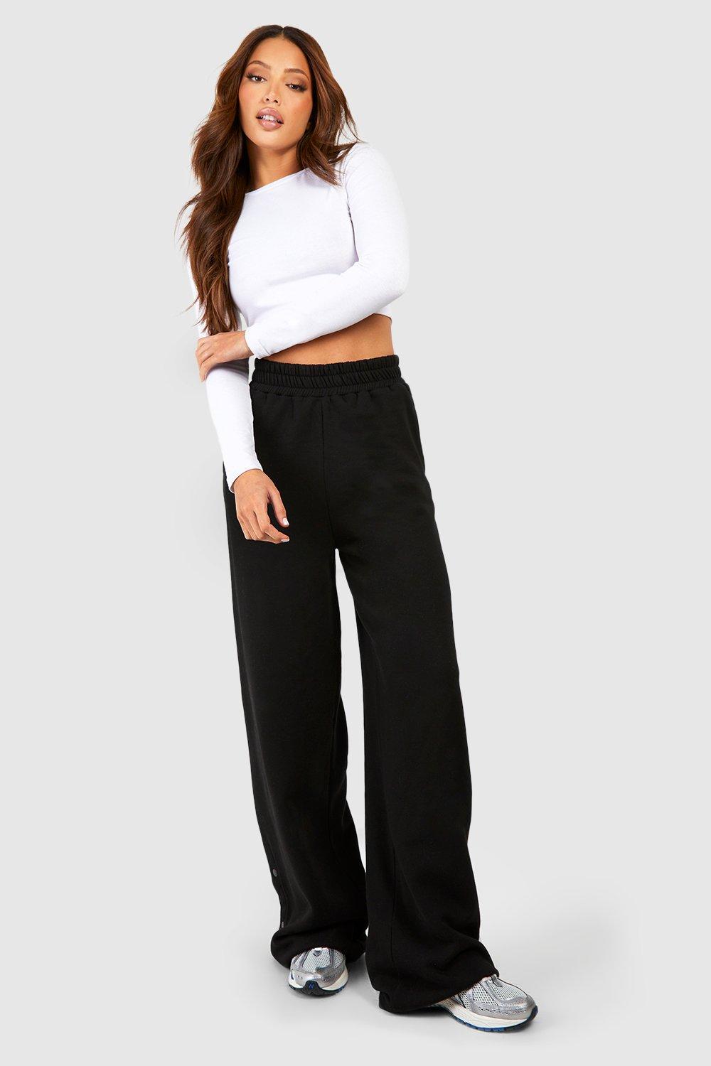 Womens Tall Popper Detail Wide Leg Jogger - Black - 12, Black