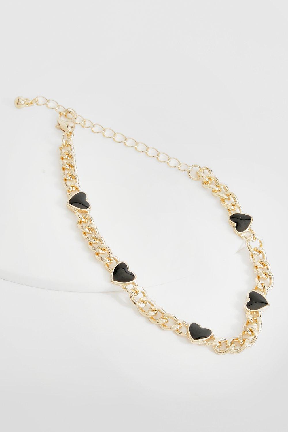 Womens Black Heart Chain Bracelet - Gold - One Size, Gold