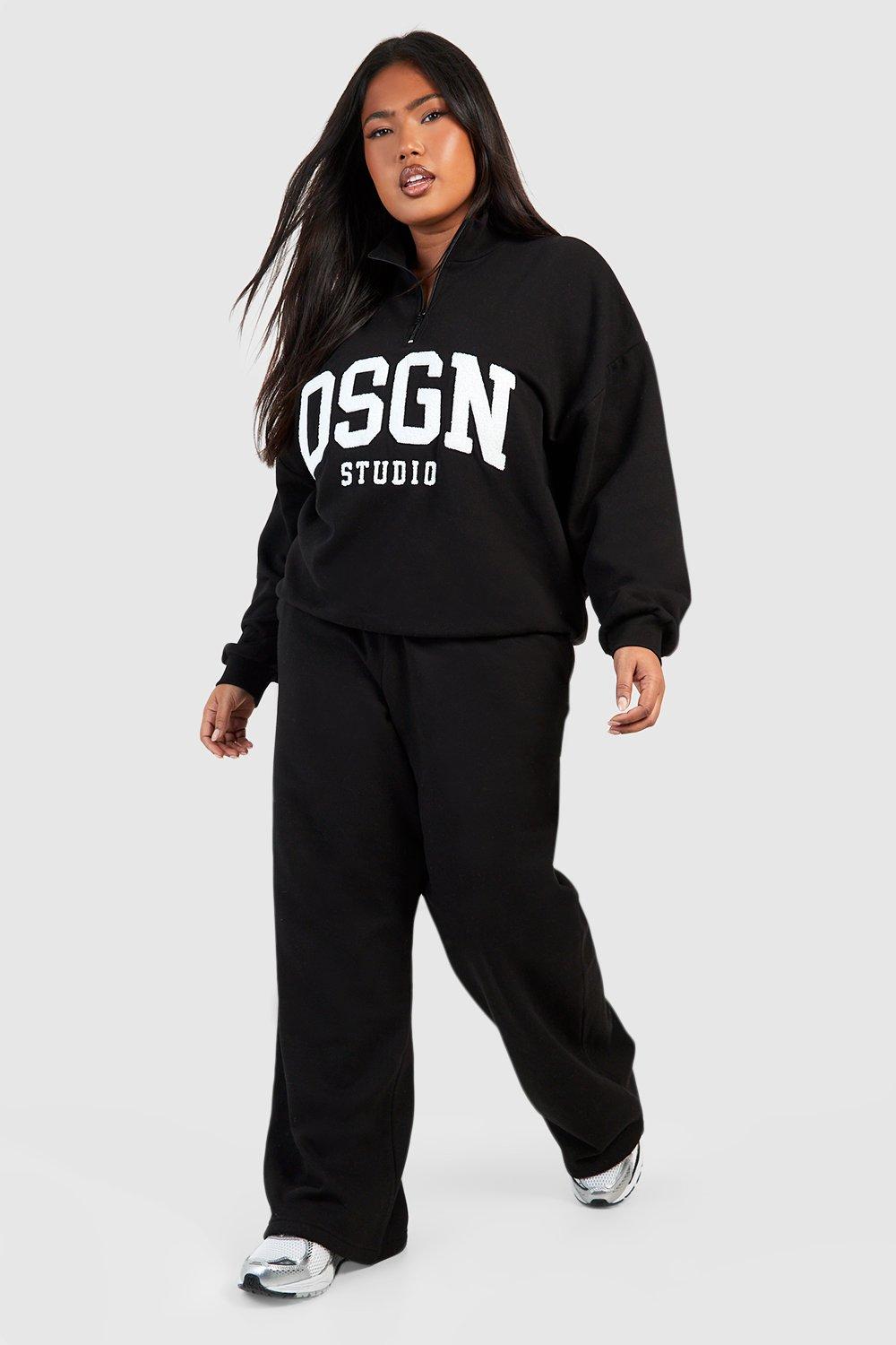 Womens Plus Applique Dsgn Studio And Straight Leg Jogger Tracksuit - Black - 16, Black