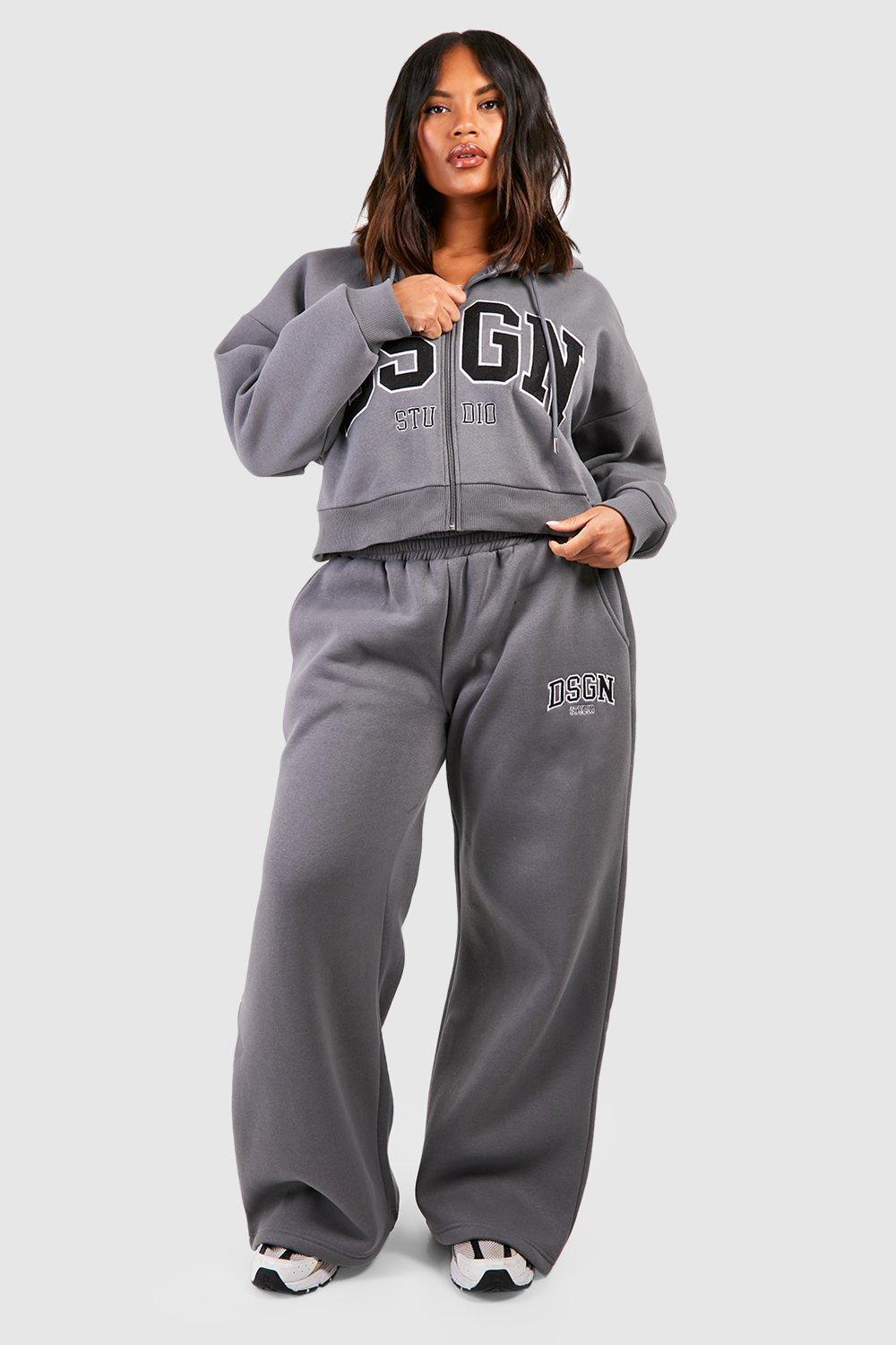 Womens Plus Dsgn Studio Hoodie And Straight Leg Jogger Tracksuit - Grey - 26, Grey