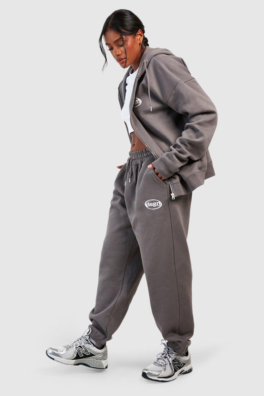 Womens Dsgn Studio Slogan Zip Through Hooded Tracksuit - Grey - S, Grey