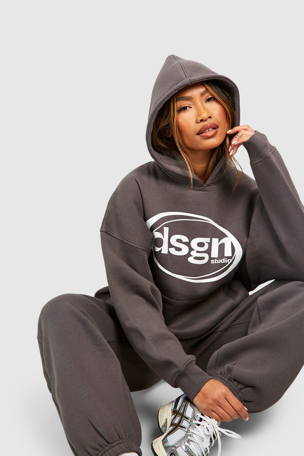 Womens Dsgn Studio Slogan Hooded Tracksuit - Grey - L, Grey