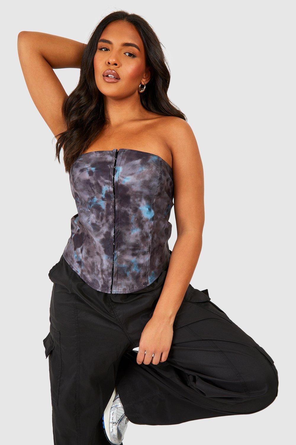 Boohoo Plus Gebleekte Strapless Bengaline Corset Top, Black