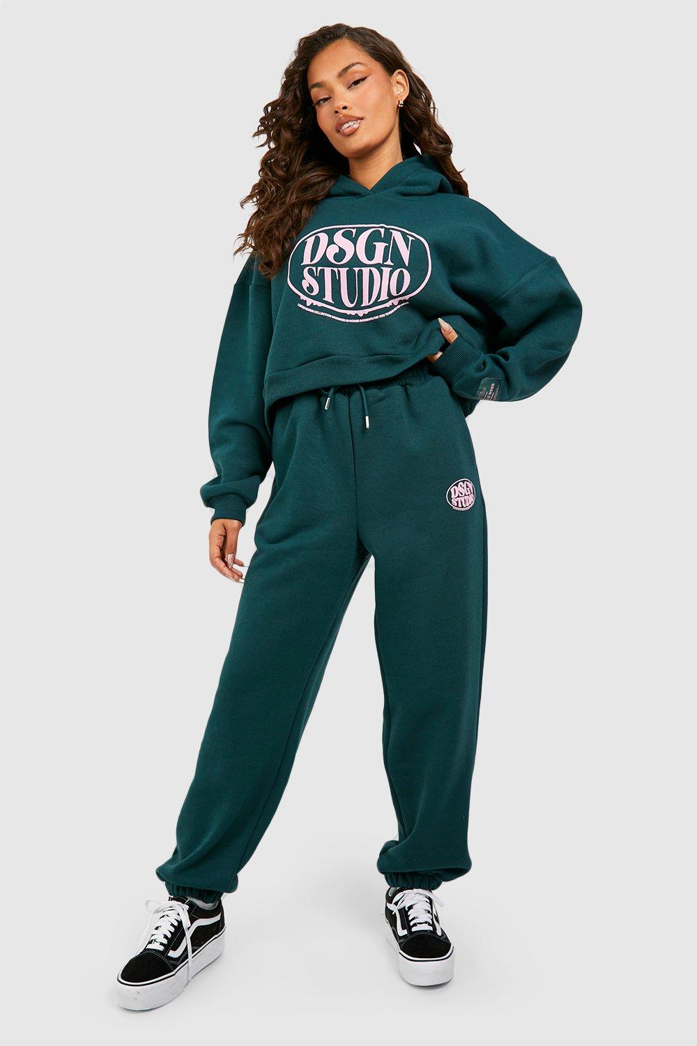 Womens Dsgn Studio Slogan Boxy Hoodie Tracksuit - Green - Xs, Green