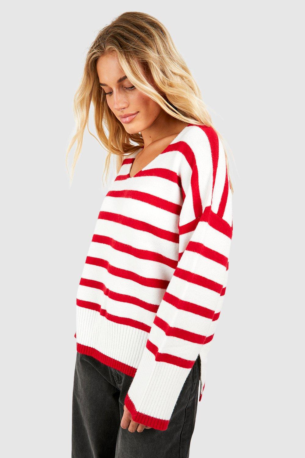 Pull Ample À Rayures - Rouge - S/M, Rouge