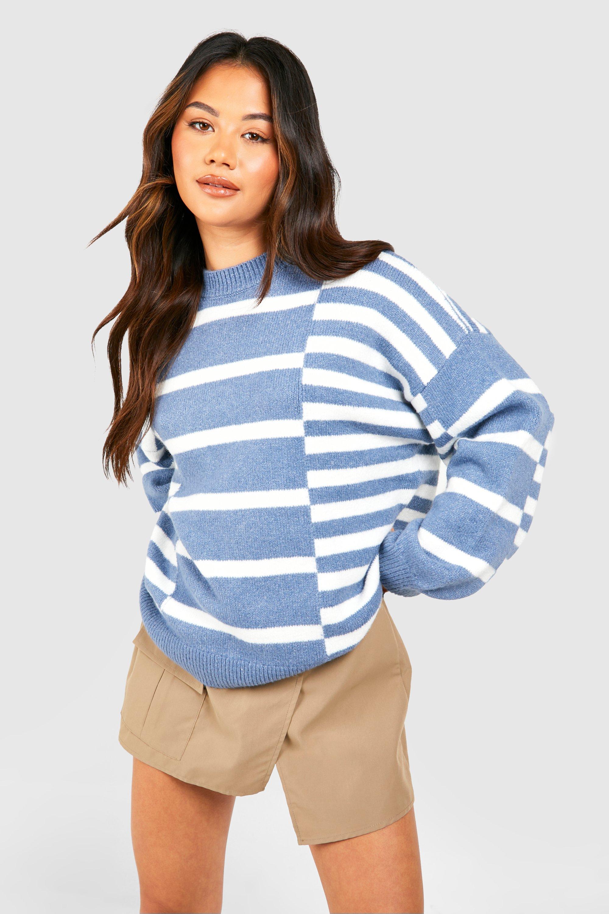 Pull Oversize À Rayures Mixtes - Bleu Jean - M, Bleu Jean