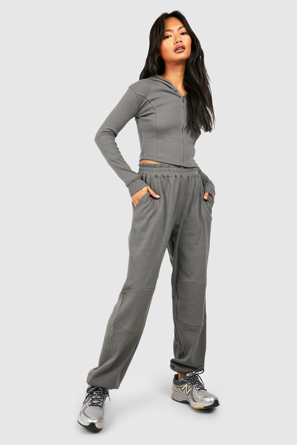 Womens Premium Rib Zip Through Corset Tracksuit - Grey - 12, Grey