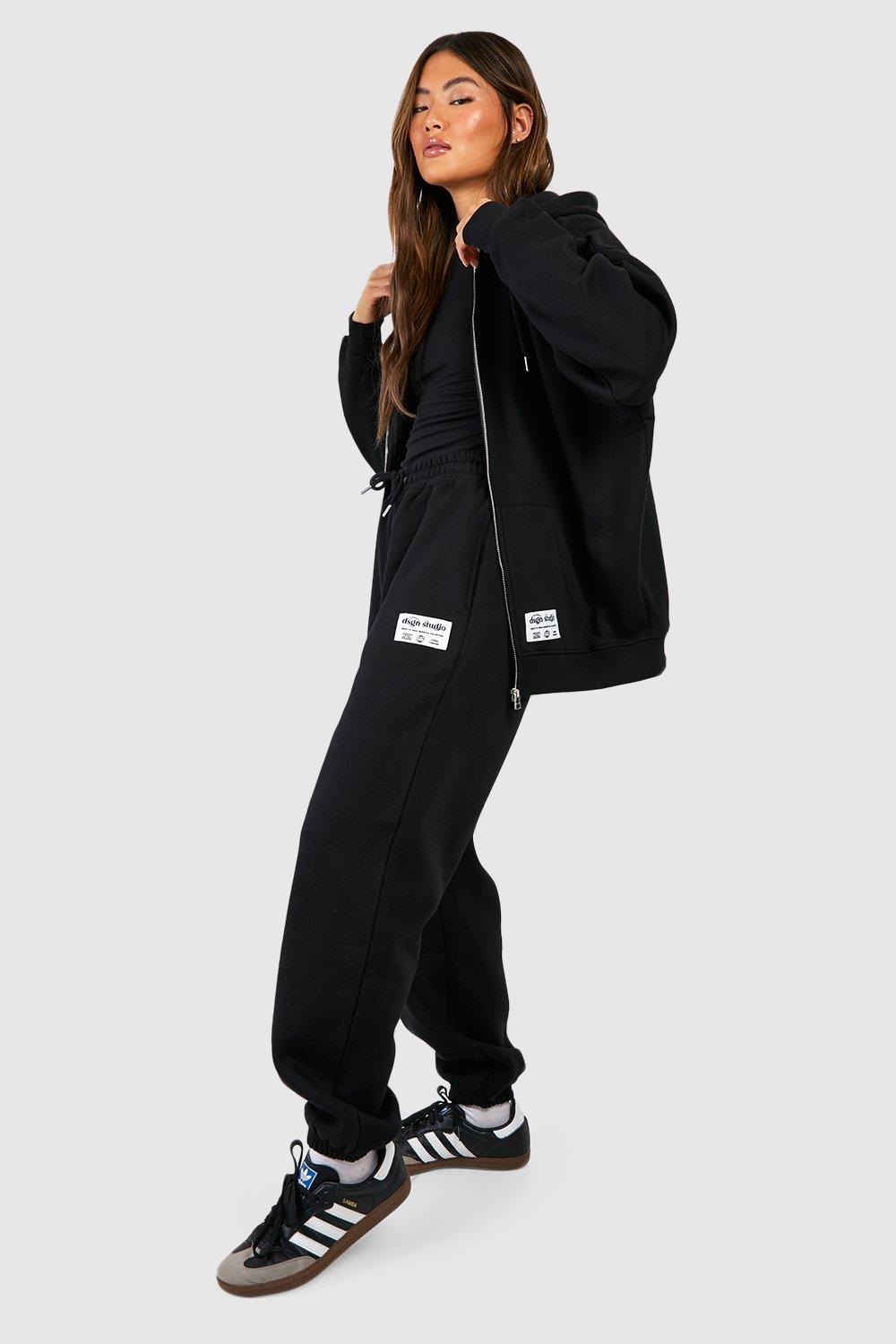 womens dsgn studio 3 piece racer bodysuit zip through hoodie tracksuit - black - 8, black