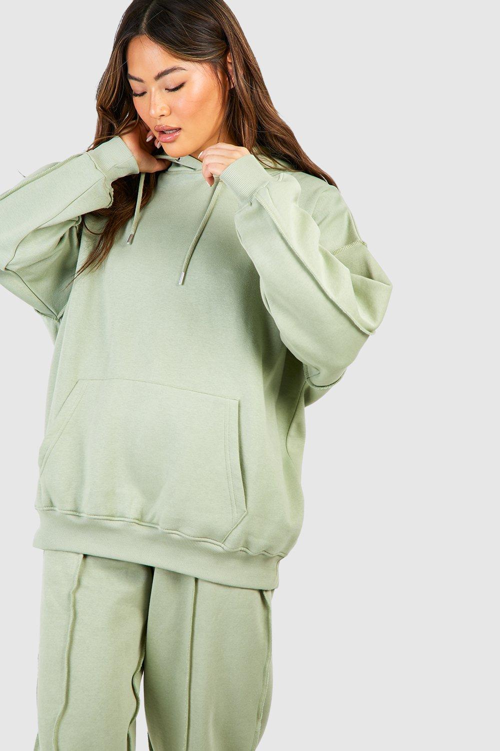 Sweat À Capuche Oversize À Coutures Apparentes - Vert Mastic - S, Vert Mastic