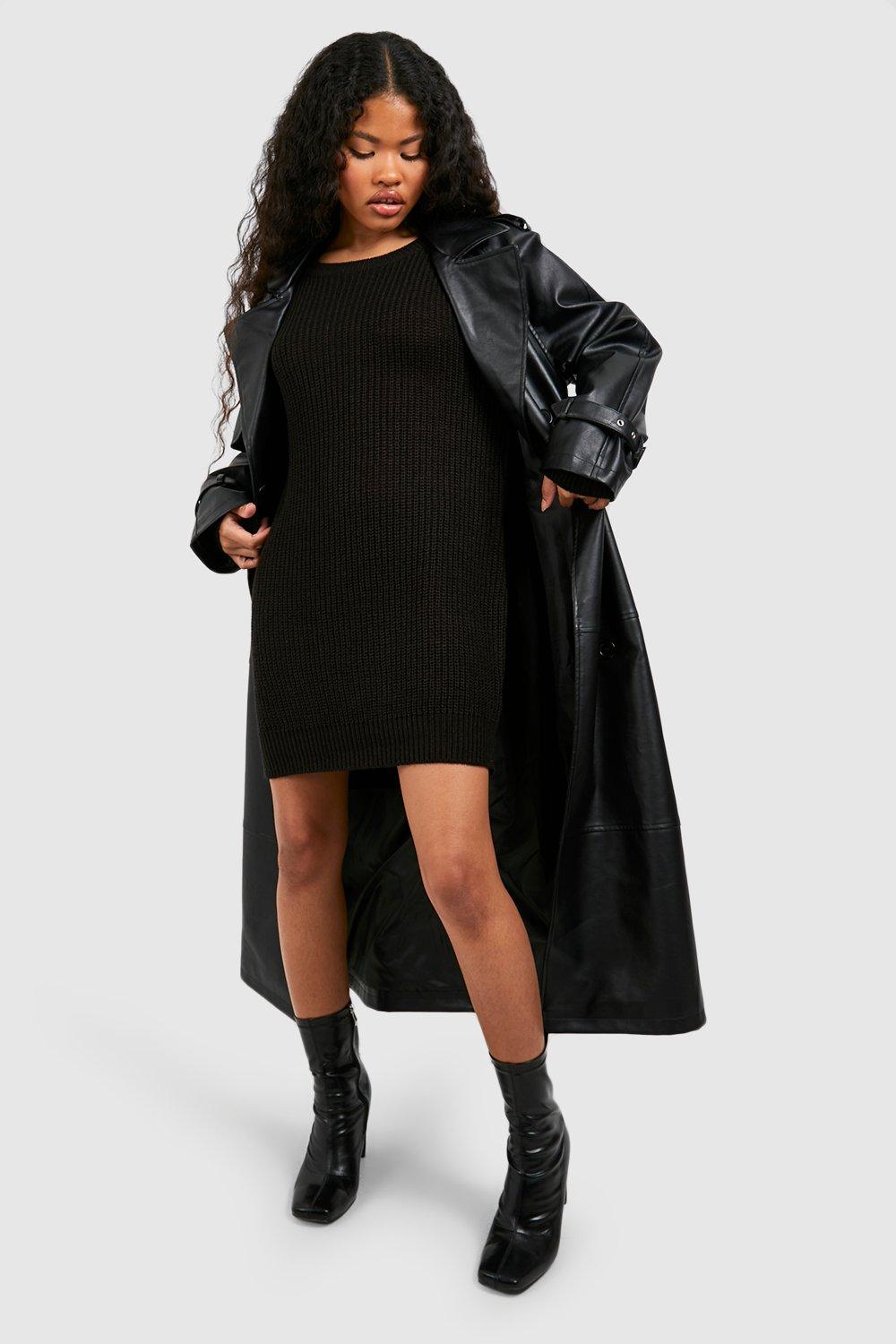 Womens Petite Crew Neck Jumper Dress - Black - 6, Black
