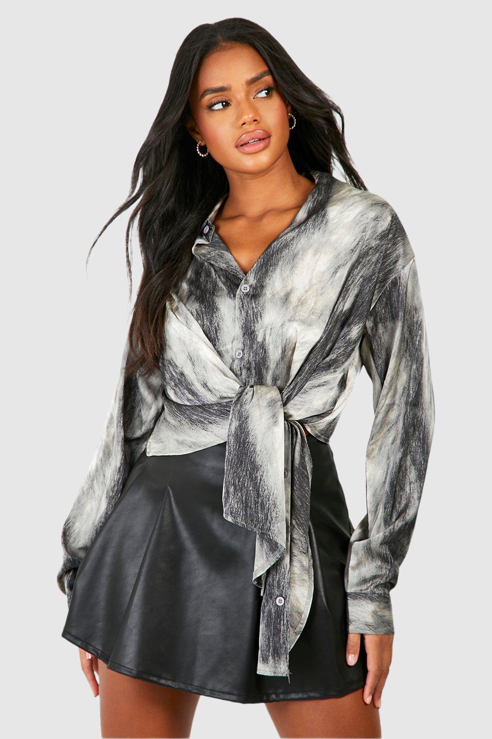 Chemise Satinée Nouée Sur Le Côté - Gris - 44, Gris