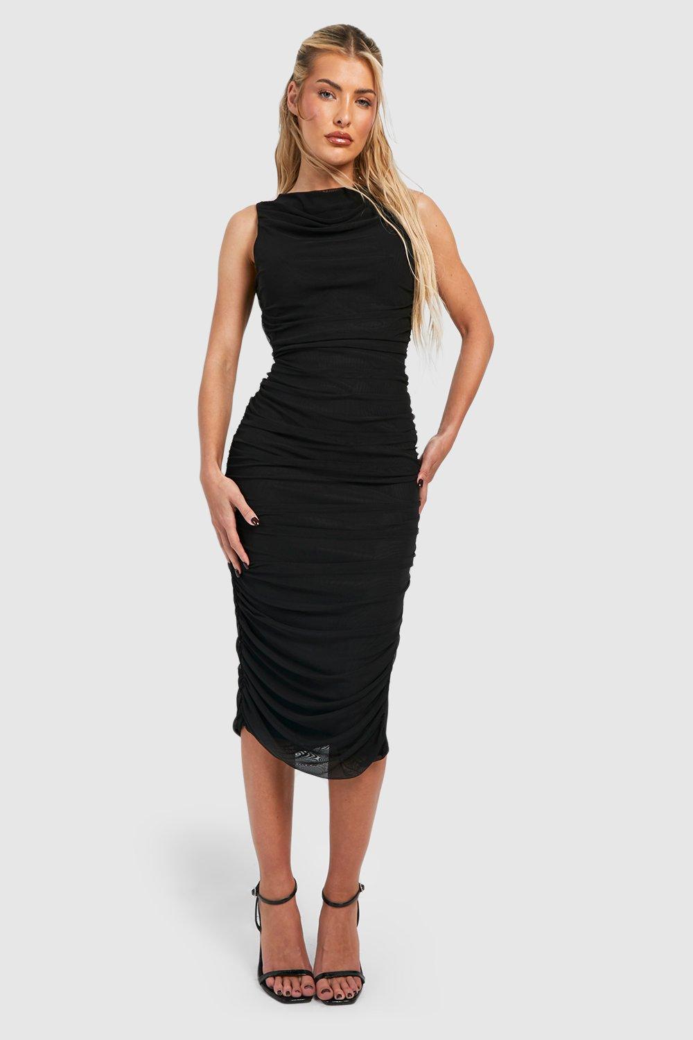 Robe Mi-Longue Froncée Sans Manches - Noir - 42, Noir