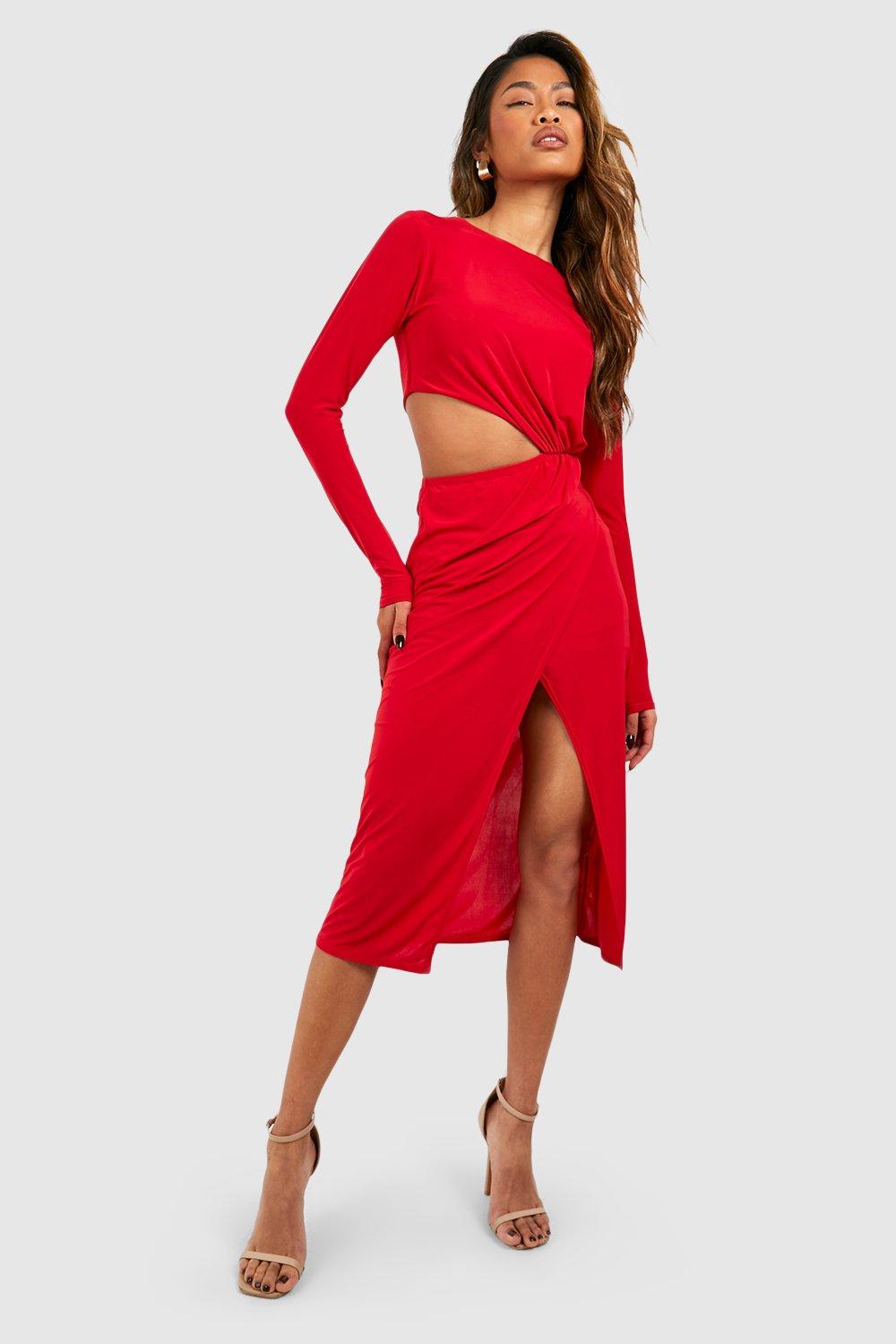 Robe Mi-Longue Moulante À Découpe - Rouge - 42, Rouge