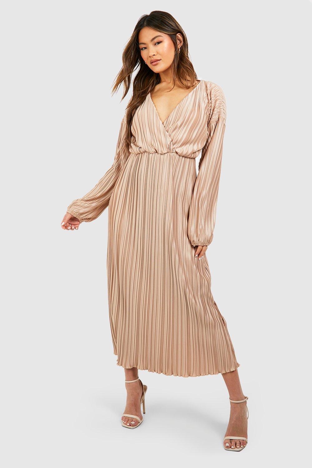 Robe Mi-Longue Plissée - Champagne - 38, Champagne
