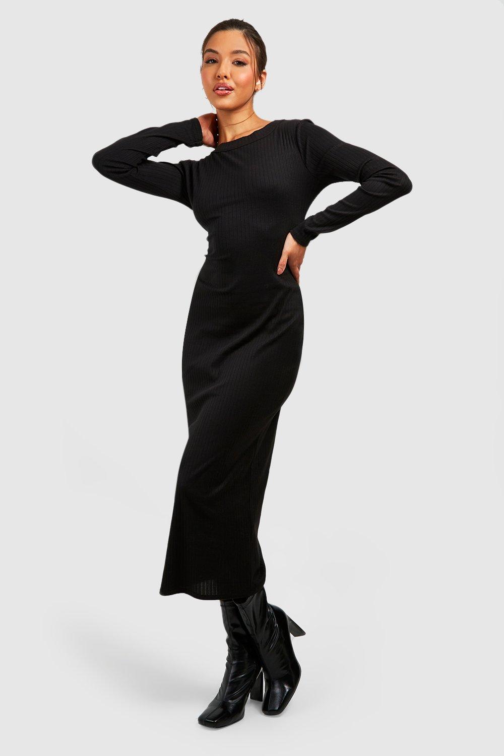 Robe Longue Côtelée Large - Noir - 38, Noir