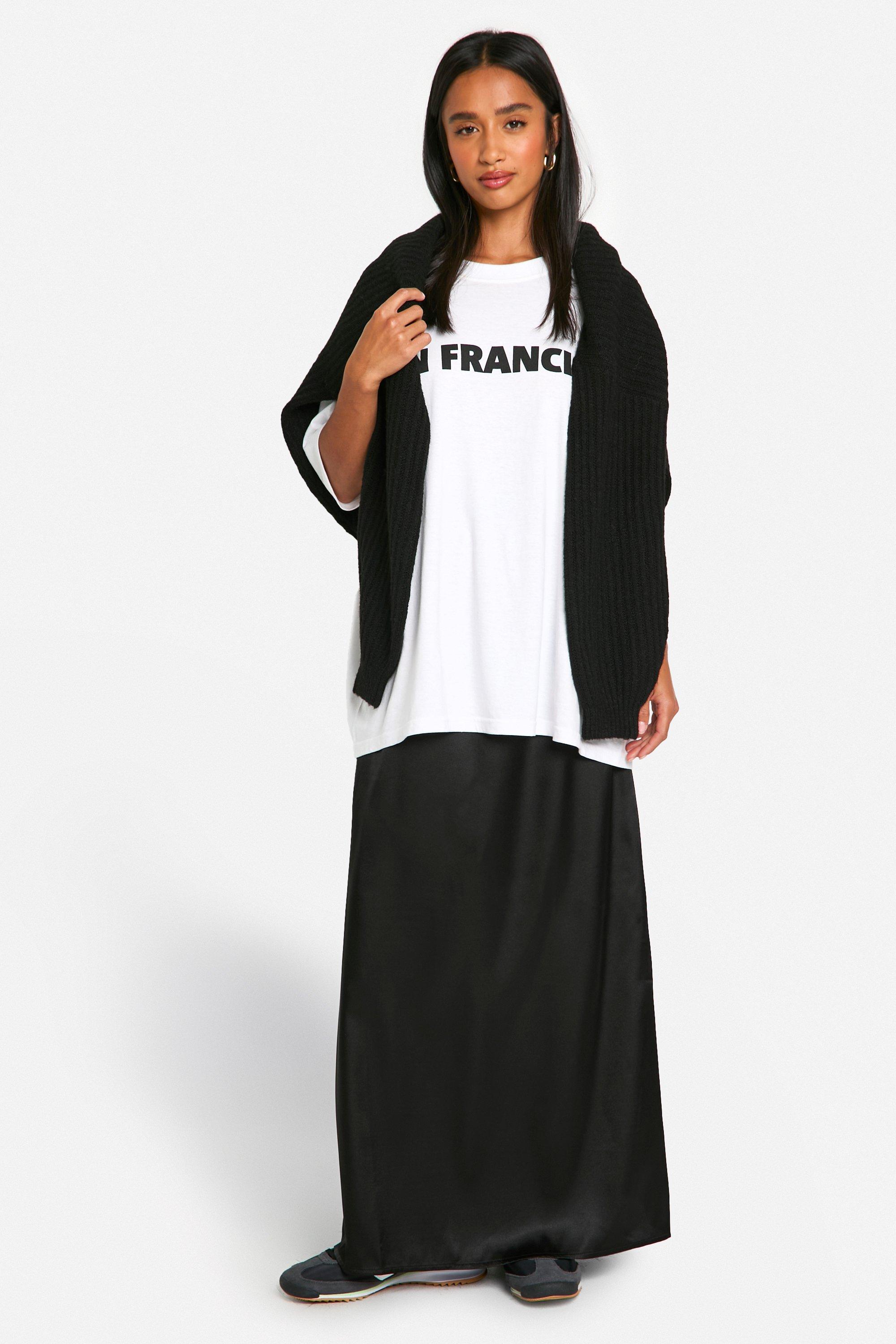 Boohoo Petite Satijnen Maxi Rok Met Touwtjes, Black