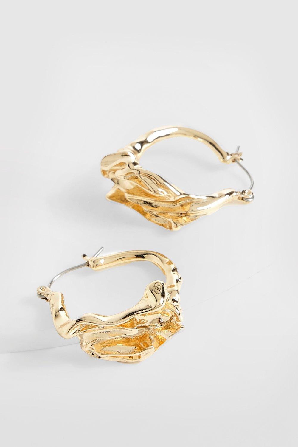 Womens Textured Hoop Earrings - Gold - One Size, Gold