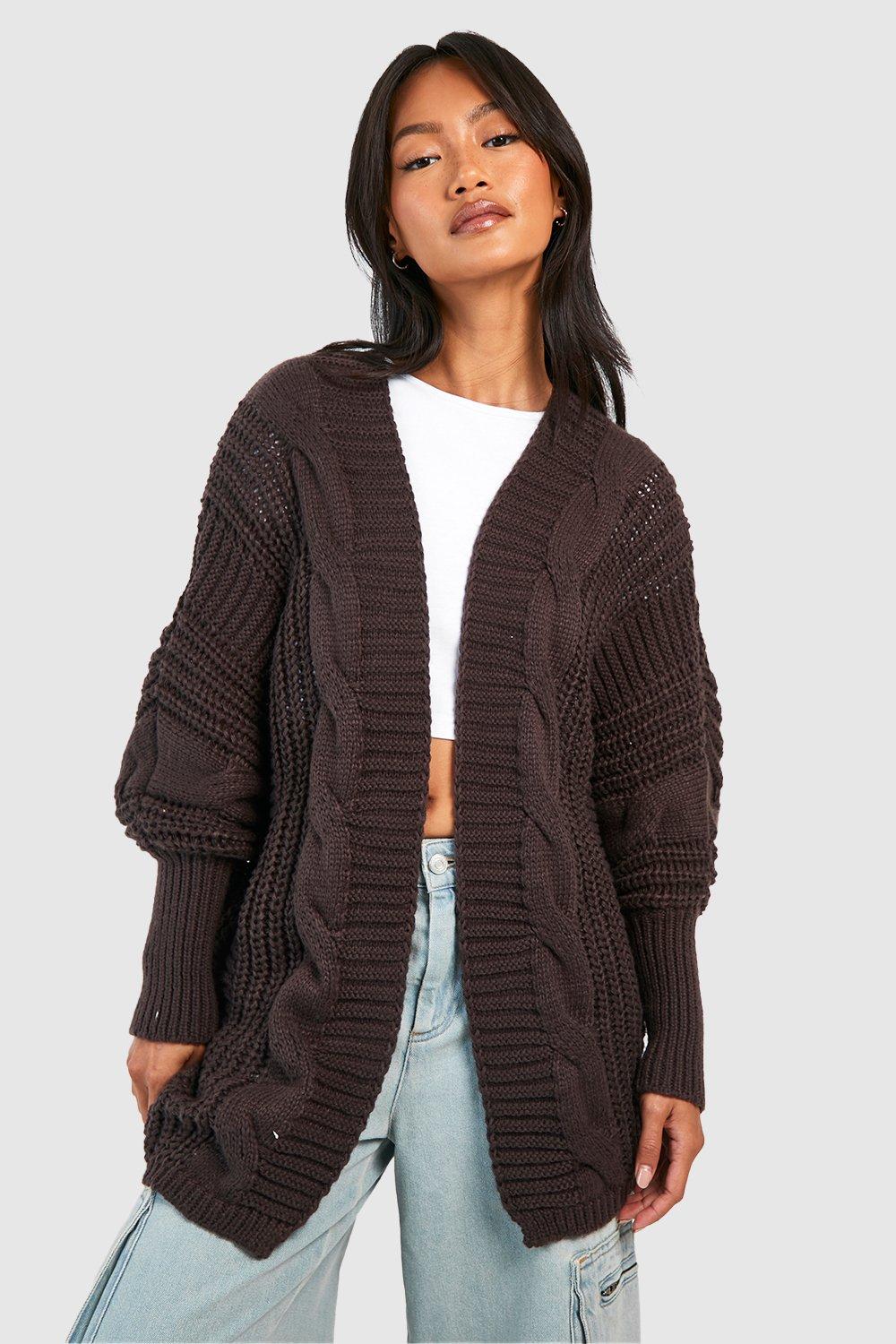 Boohoo Oversized Grof Gebreide Premium Cardigan, Brown