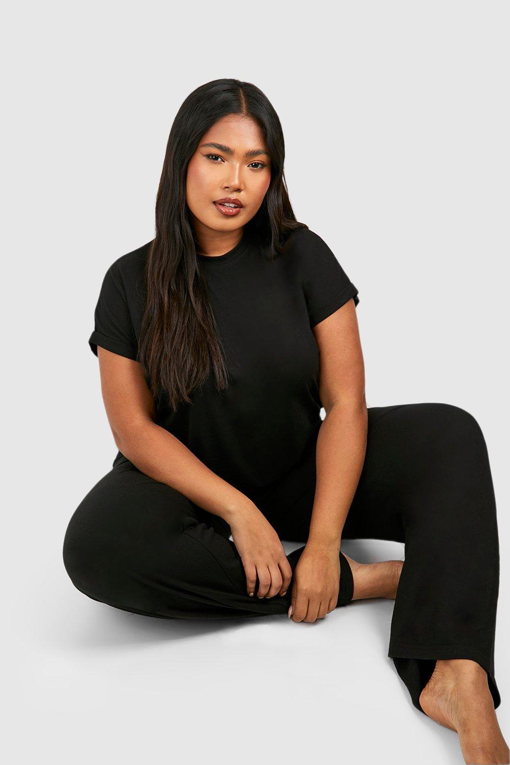 Womens Plus Super Soft Oversized Top & Trouser Lounge Set - Black - 22, Black