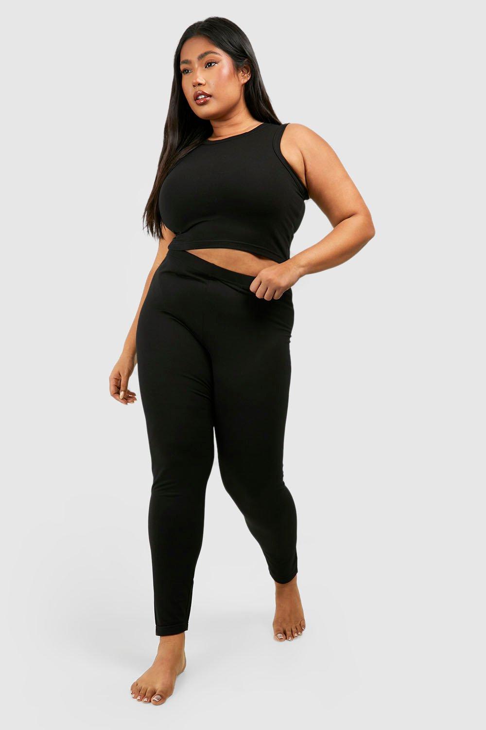 Womens Plus Elastane Racer Top & Legging Lounge Set - Black - 24, Black