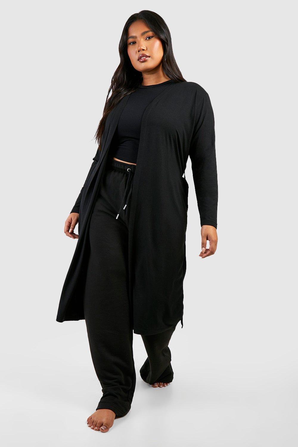 Womens Plus Super Soft Elastane Maxi Belted Robe - Black - 24, Black