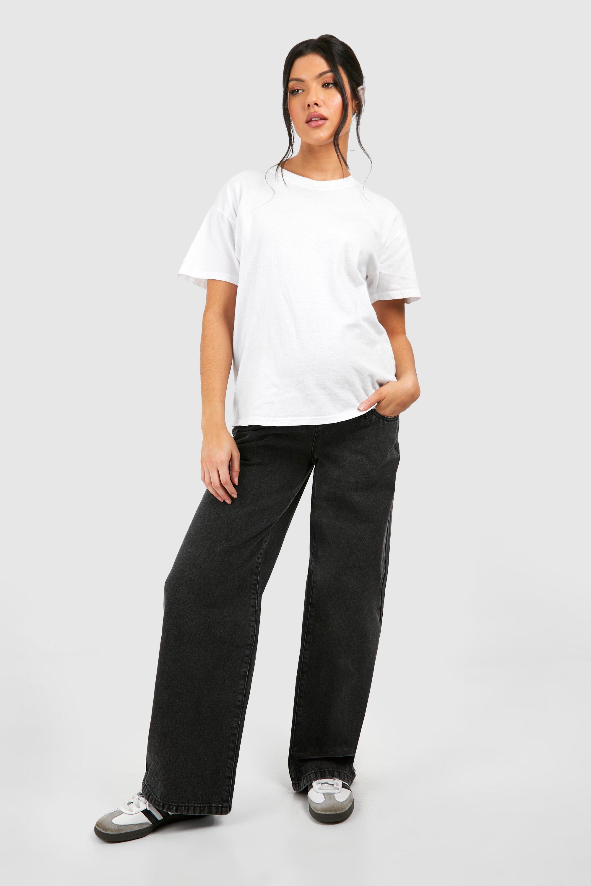Boohoo Zwangerschap Wide Leg Over The Bump Jeans, Washed Black