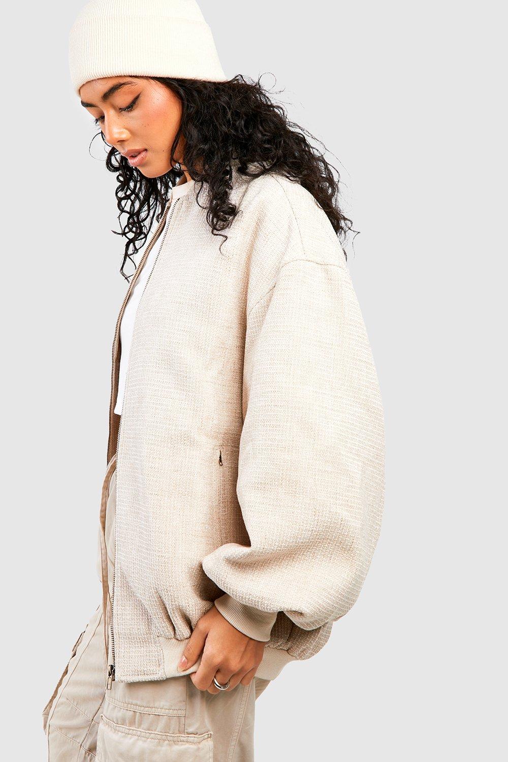 Image of Giacca Bomber oversize in bouclé, Beige
