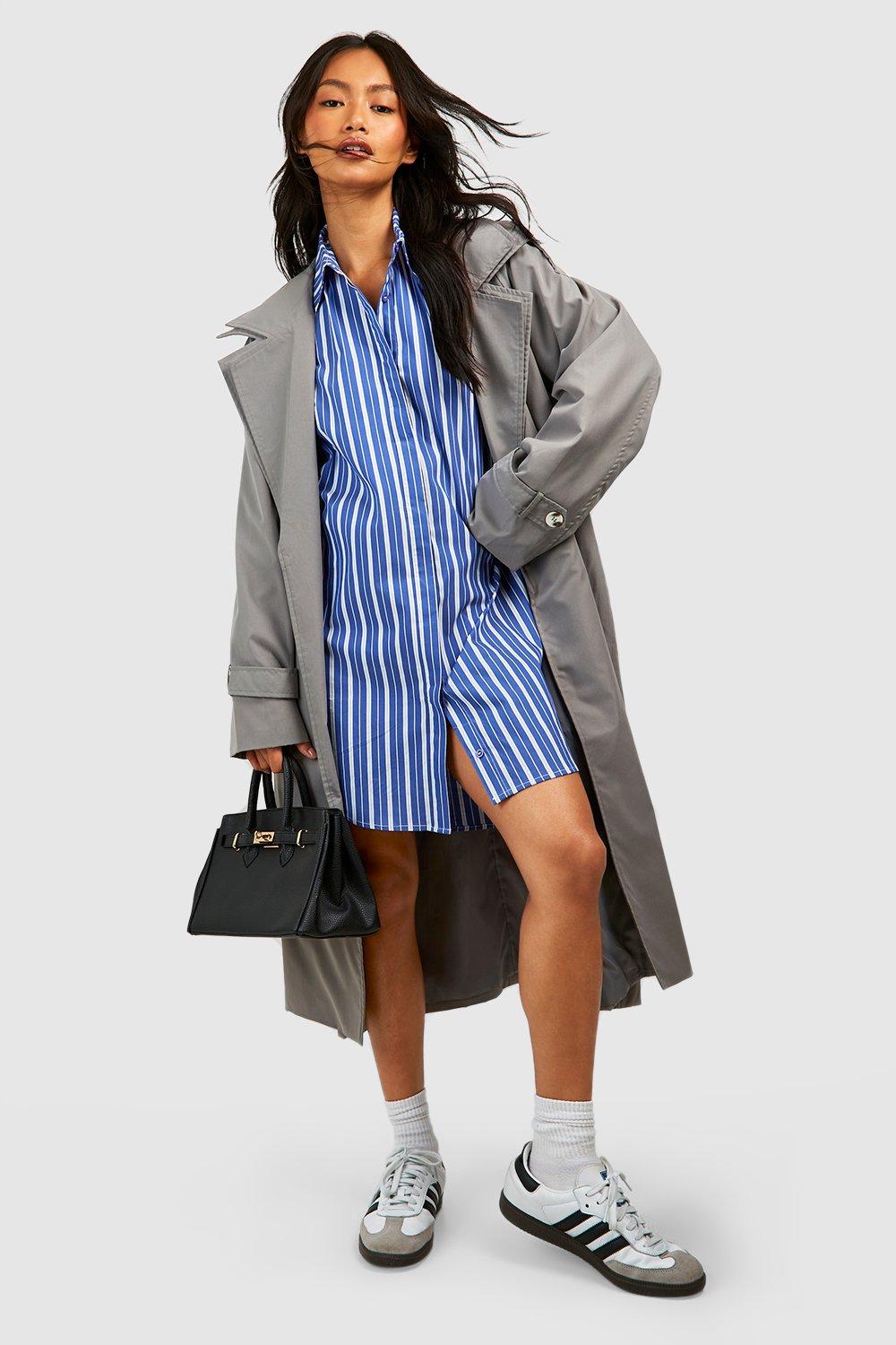 Womens Stripe Boxy Shirt Dress - Blue - 8, Blue