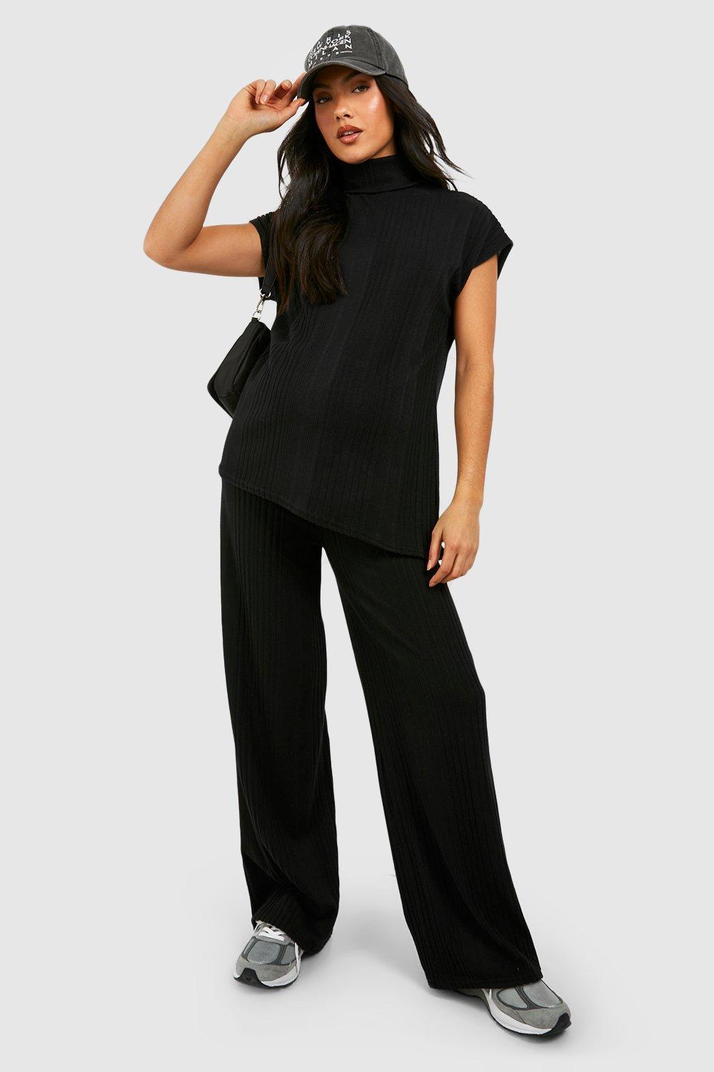 Womens Maternity Brushed Rib Roll Neck Loungewear Set - Black - 8, Black