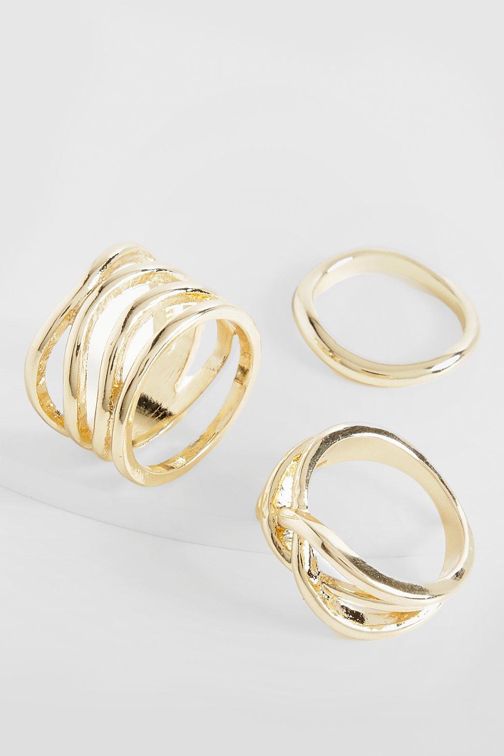 Womens Wavy Ring Multipack - Gold - One Size, Gold