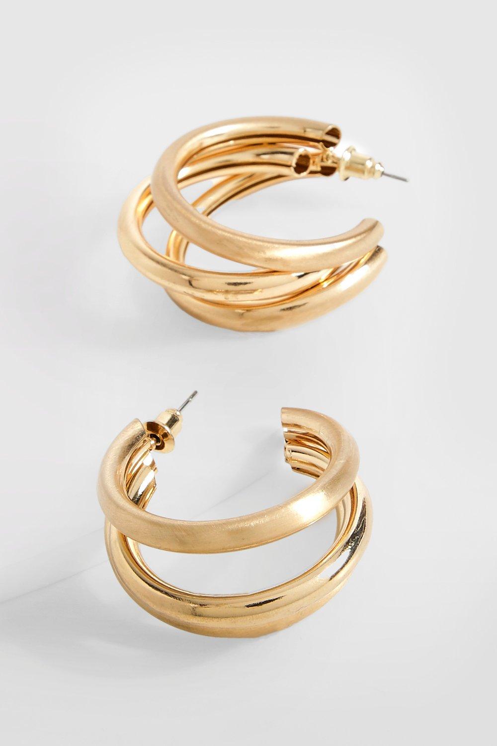 Womens Triple Hoop Earrings - Gold - One Size, Gold