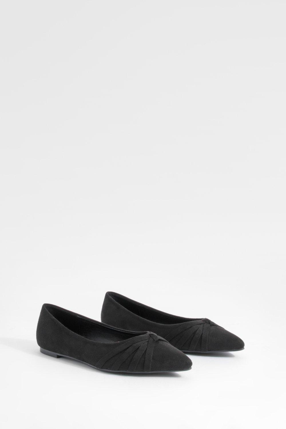 Boohoo Brede Gedraaide Platte Schoenen Met Puntneus, Black