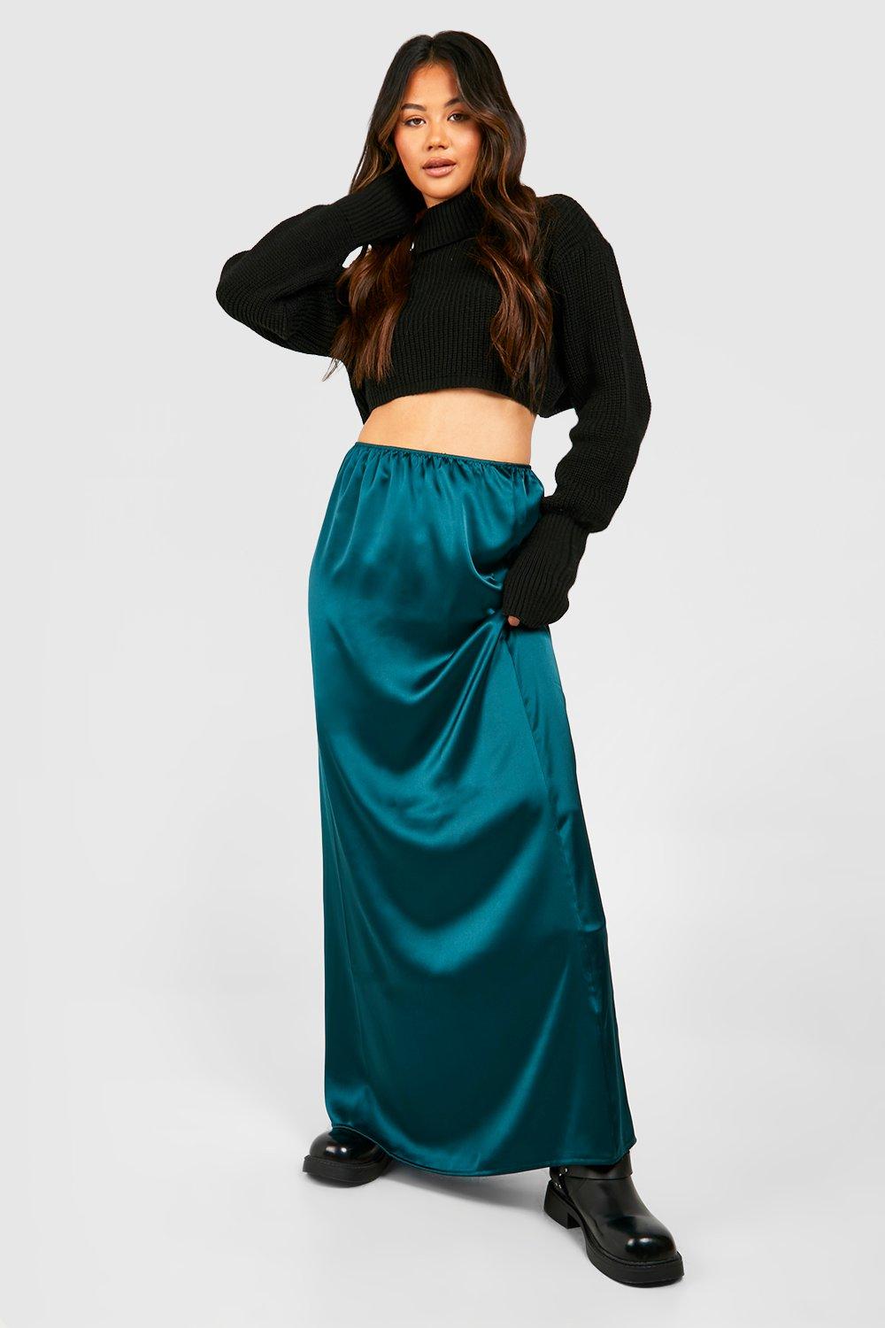 Boohoo Satijnen Maxi Rok, Teal