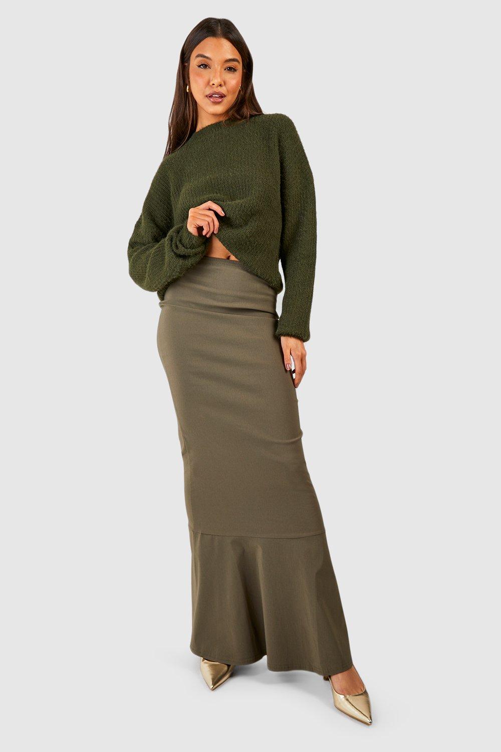 Boohoo Bengaline Maxi Rok, Olive