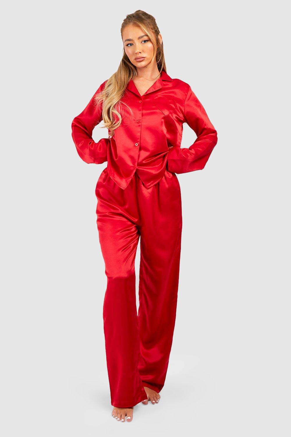 Womens Heart Detail Pocket Button Front Pyjamas - Red - 10, Red