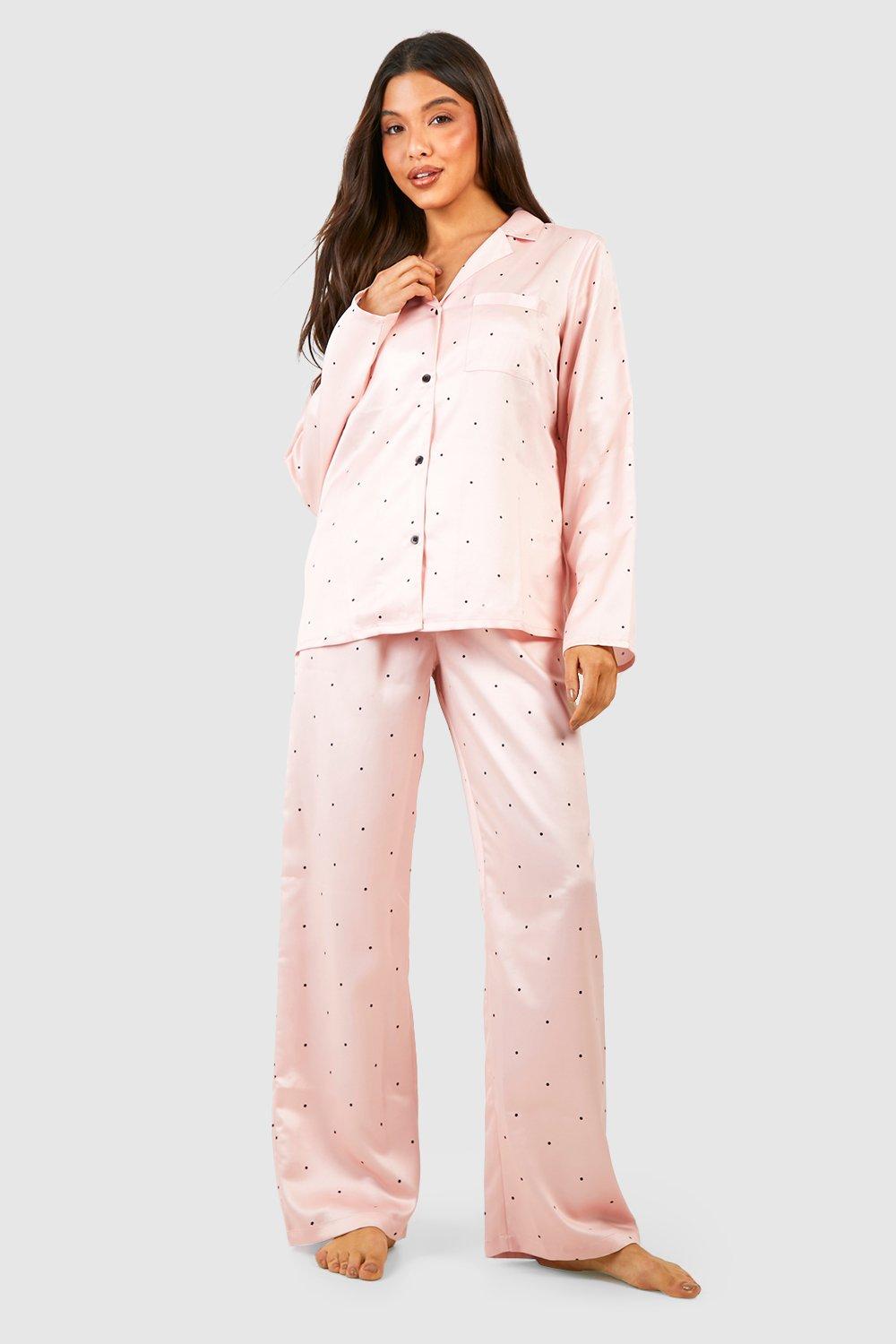 Womens Mini Polka Dot Button Front Pyjama Set - Pink - 10, Pink