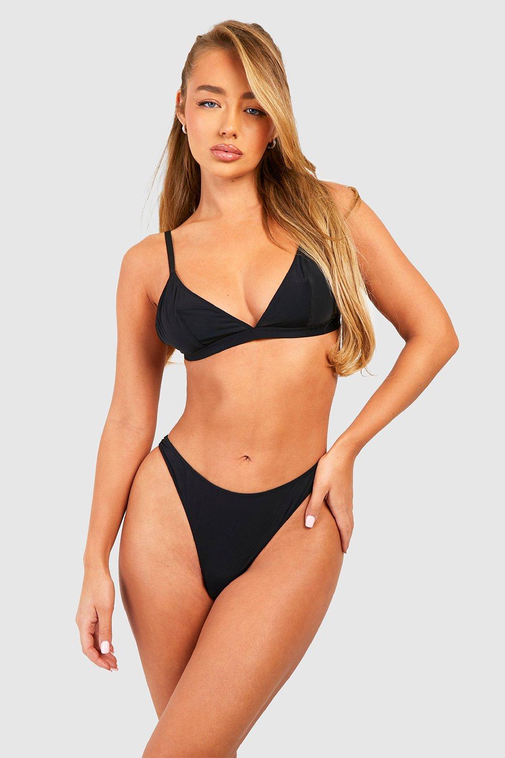 Womens Seamless Triangle Bralette And Brief Set - Black - Xl, Black