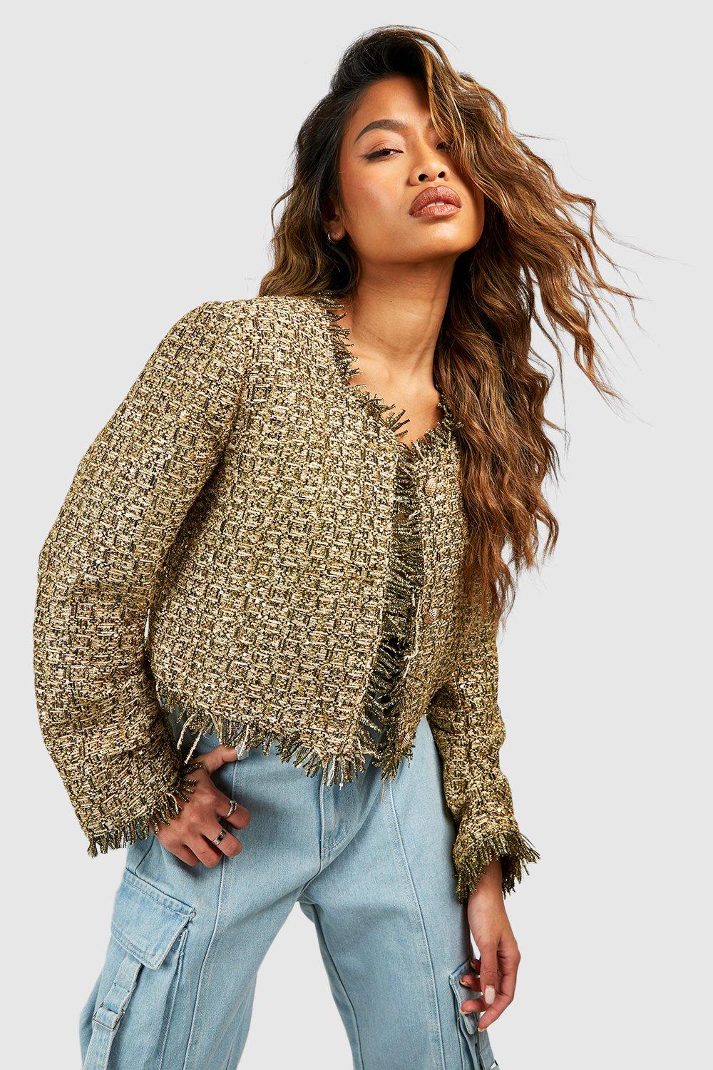 Image of Giacca in bouclé color oro, Metallics