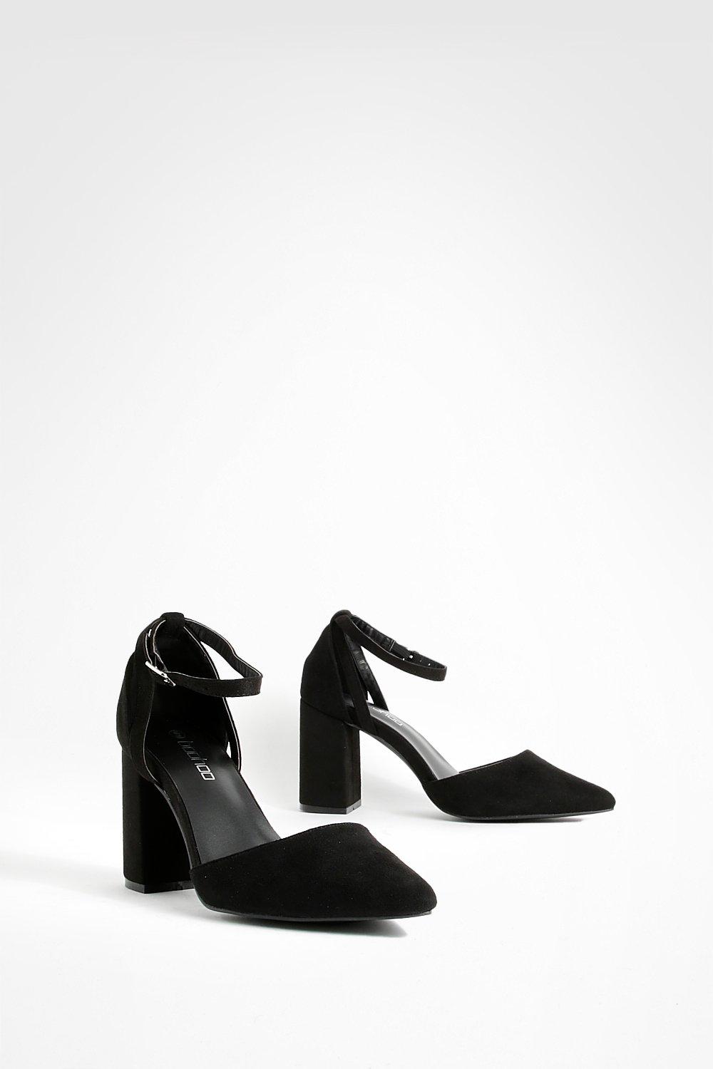 Image of Scarpe décolleté a calzata ampia in due parti a punta con blocco basso, Nero