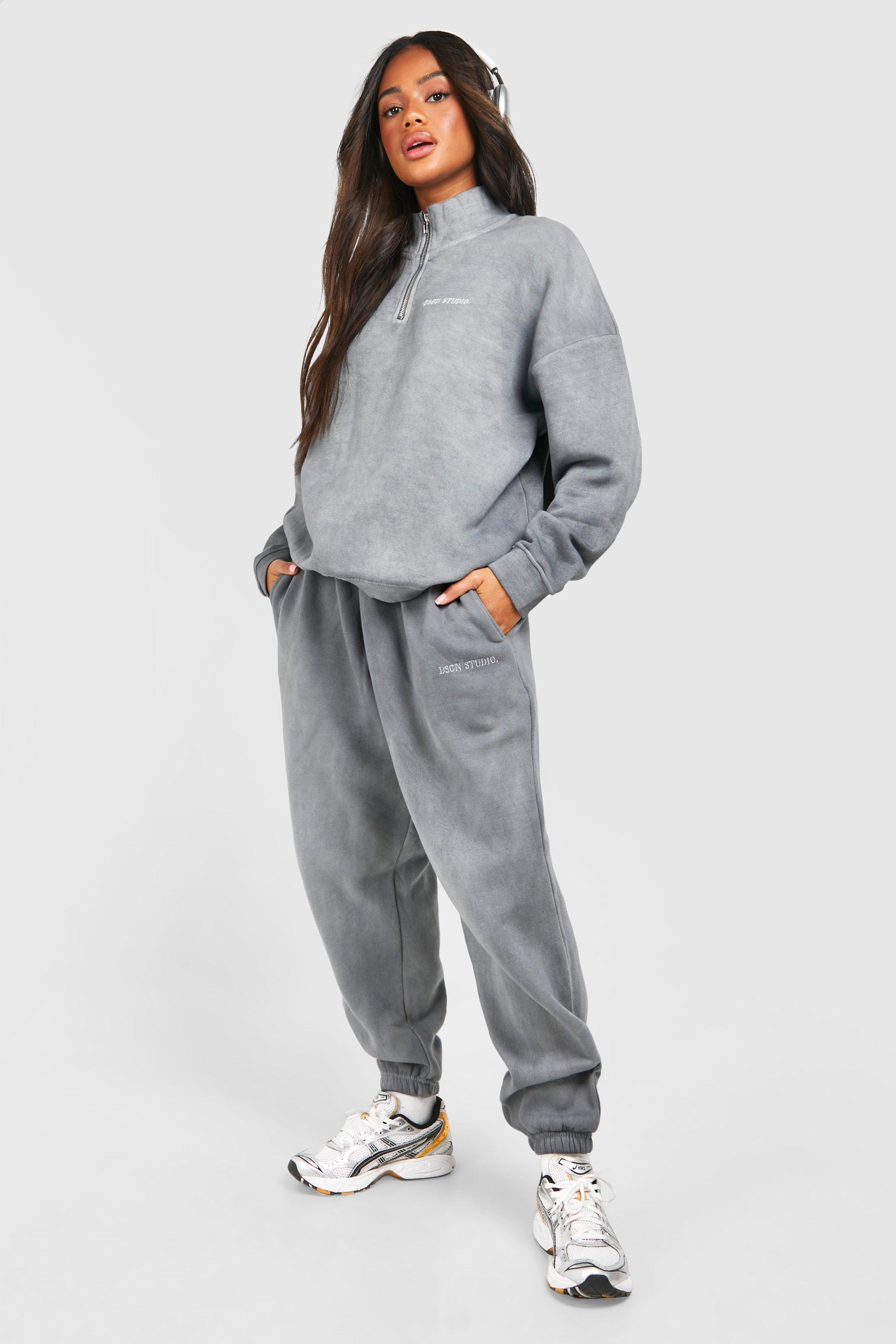 Womens Overdyed Oversized Half Zip Sweatshirt Tracksuit - Grey - Xl, Grey