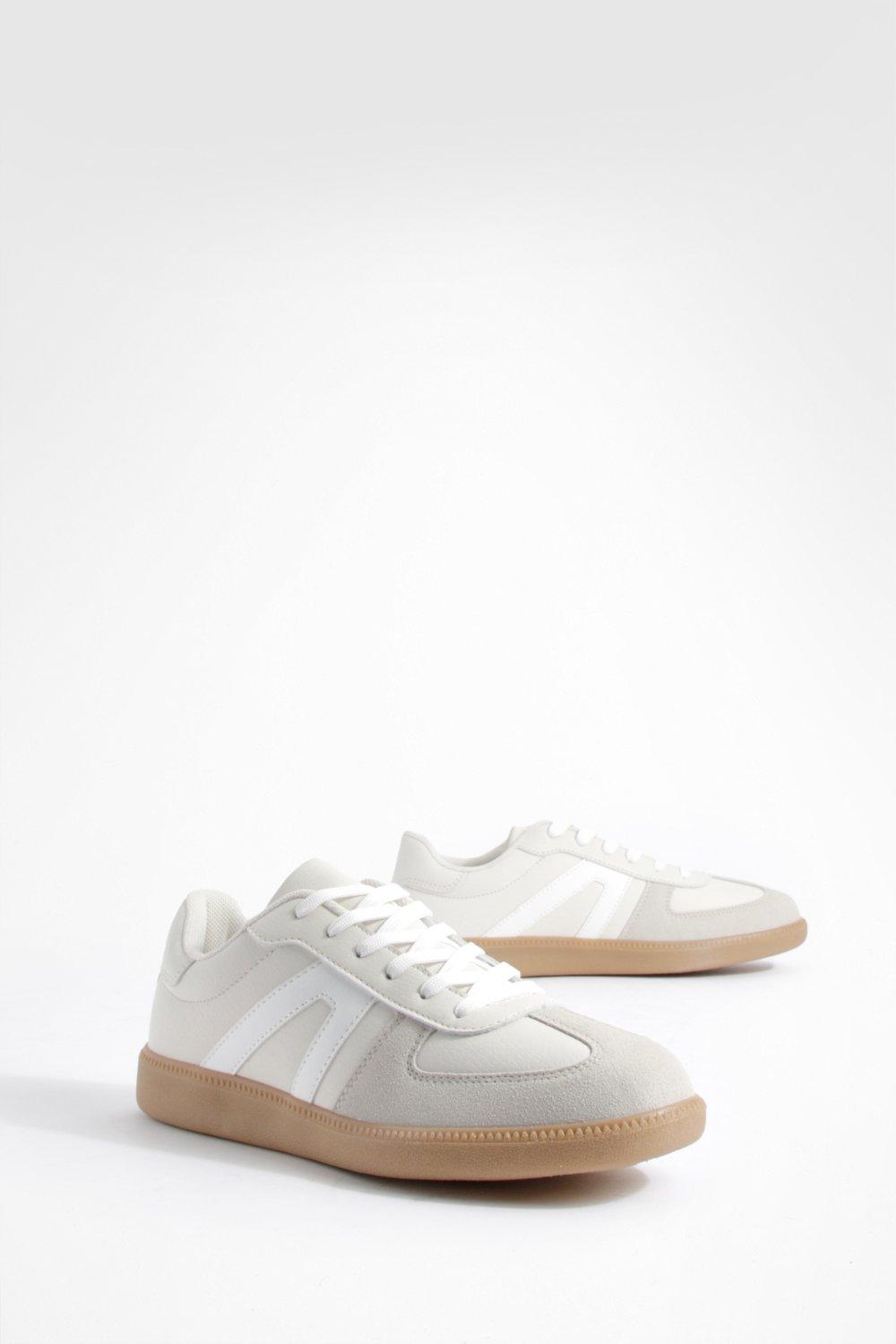 Womens Contrast Panel Gum Sole Trainers - Beige - 7, Beige
