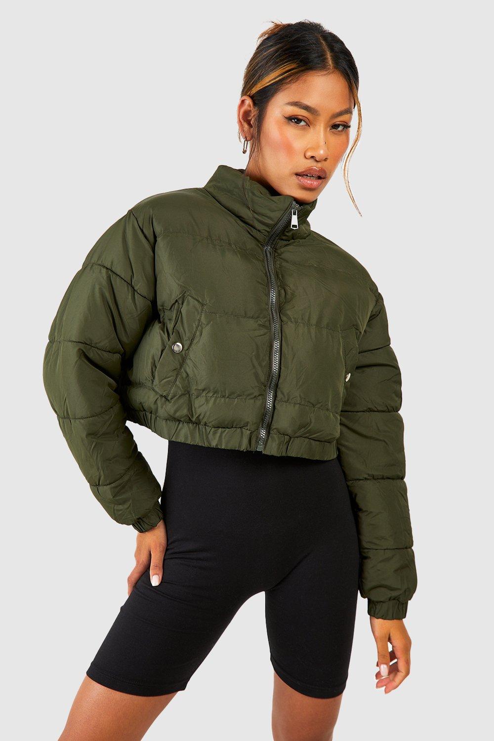 Womens Crop Puffer Jacket - Green - 16, Green