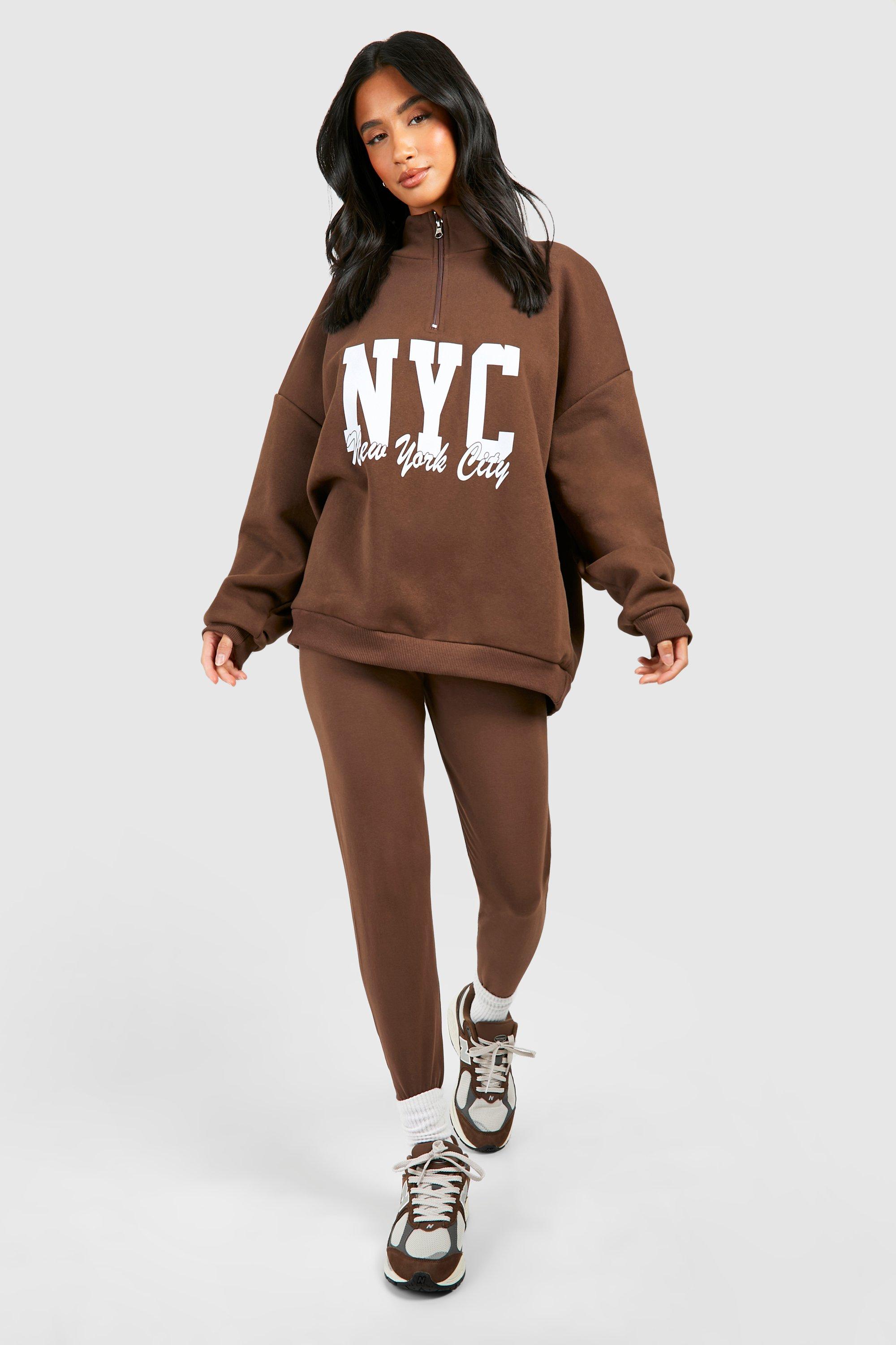 Image of Tuta sportiva Petite NYC con legging con zip corta, Brown