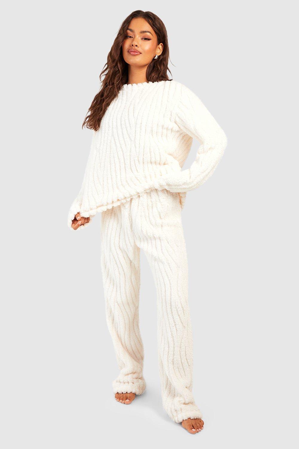 Womens Zebra Fleece Jumper And Trouser Set - White - 12, White