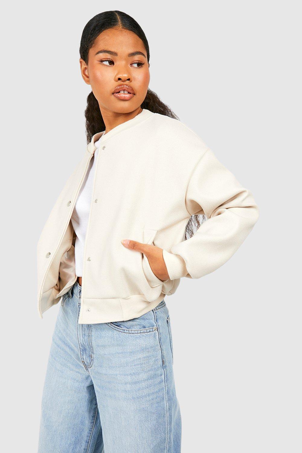 Womens Petite Wool Look Bomber - White - 8, White