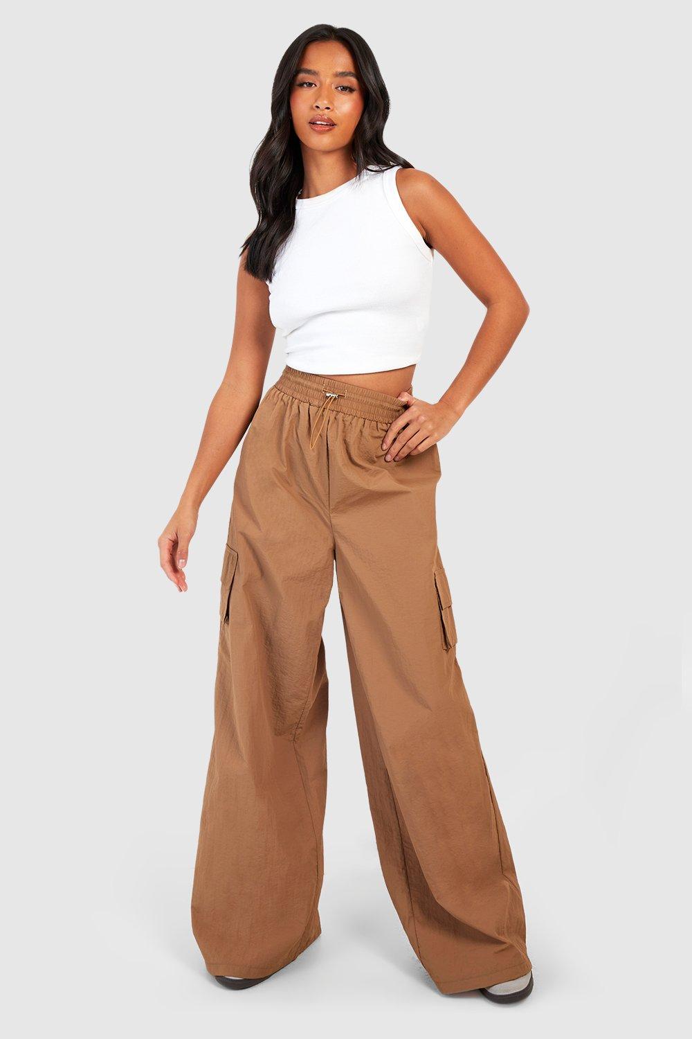 Womens Petite Toggle Waistband Straight Leg Cargo Trouser - Beige - 6, Beige