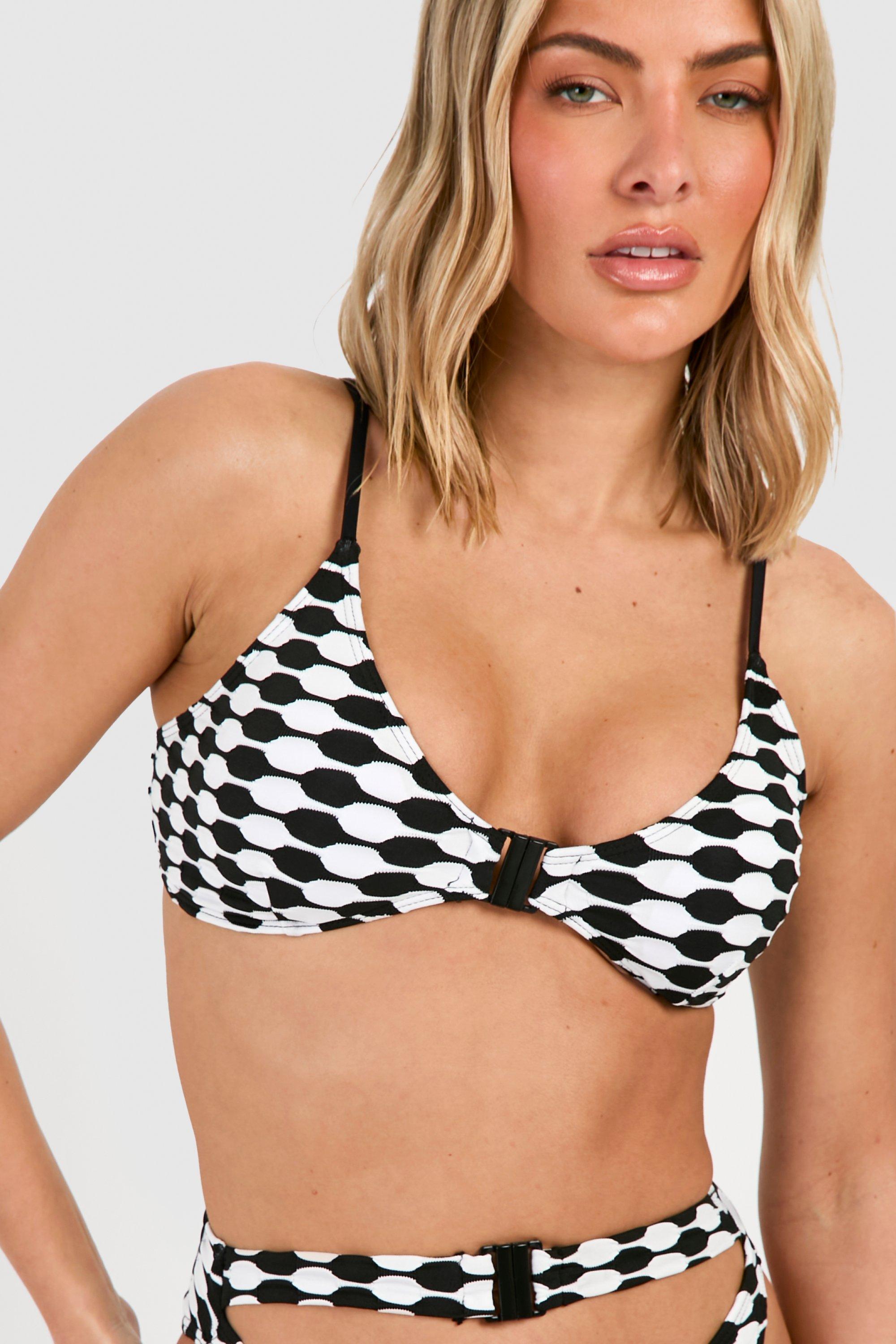 Image of Top bikini con motivi geometrici e chiusura a strappo, Nero